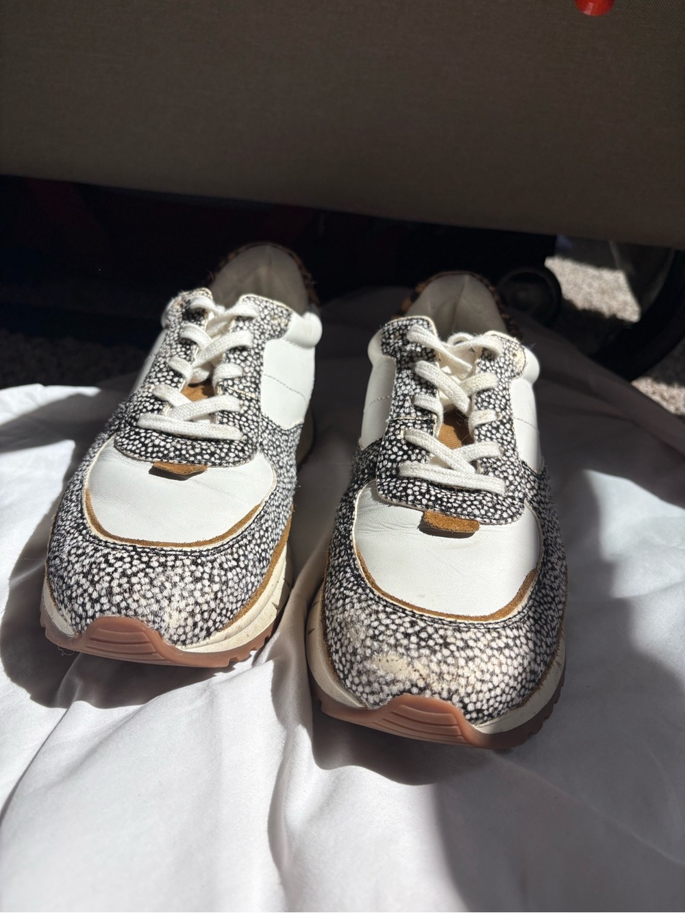 Madewell White Sneakers with Black Speckle and Tan Accents